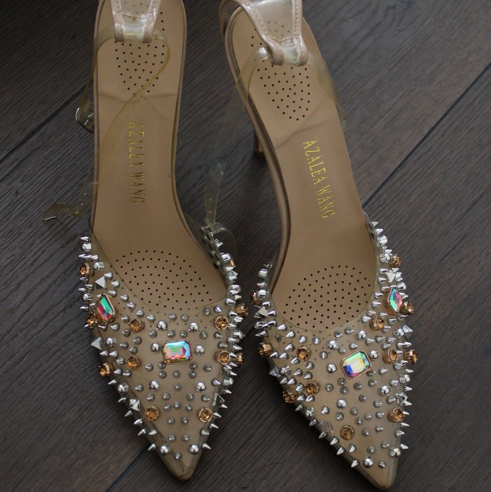 Azalea Wang Studded Beige Womens Heels - Picture 5 of 8